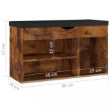 füstös tölgy szerelt fa cipőtároló pad párnával 80 x 30 x 47 cm