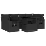 7 részes fekete polyrattan kerti ülőgarnitúra párnával