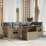 7 részes bézs polyrattan kerti ülőgarnitúra párnákkal
