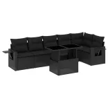 7 részes fekete polyrattan kerti ülőgarnitúra párnával