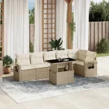 7 részes bézs polyrattan kerti ülőgarnitúra párnákkal
