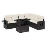 7 részes fekete polyrattan kerti ülőgarnitúra párnával
