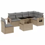 7 részes bézs polyrattan kerti ülőgarnitúra párnákkal