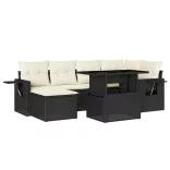7 részes fekete polyrattan kerti ülőgarnitúra párnával
