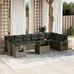   11 részes szürke polyrattan kerti ülőgarnitúra párnákkal