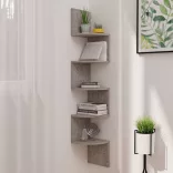 betonszürke szerelt fa fali sarokpolc 19 x 19 x 123 cm