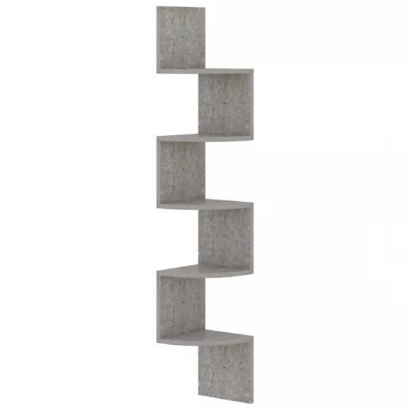 betonszürke szerelt fa fali sarokpolc 19 x 19 x 123 cm