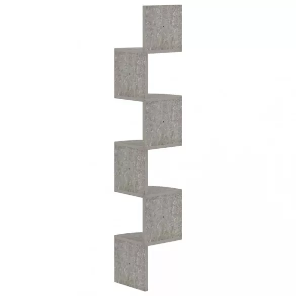betonszürke szerelt fa fali sarokpolc 19 x 19 x 123 cm