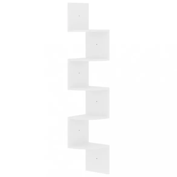 magasfényű fehér szerelt fa fali sarokpolc 19 x 19 x 123 cm