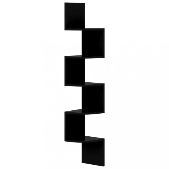 magasfényű fekete szerelt fa fali sarokpolc 19 x 19 x 123 cm