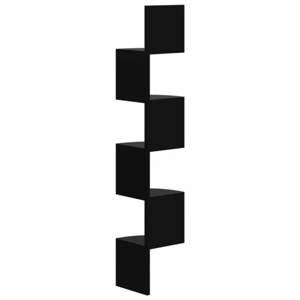 magasfényű fekete szerelt fa fali sarokpolc 19 x 19 x 123 cm