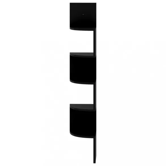 magasfényű fekete szerelt fa fali sarokpolc 19 x 19 x 123 cm