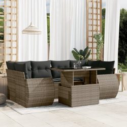   7 részes szürke polyrattan kerti ülőgarnitúra párnákkal