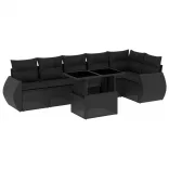 7 részes fekete polyrattan kerti ülőgarnitúra párnával
