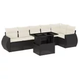 7 részes fekete polyrattan kerti ülőgarnitúra párnával