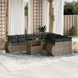   10 részes szürke polyrattan kerti ülőgarnitúra párnákkal