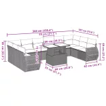 11 részes fekete polyrattan kerti ülőgarnitúra párnákkal