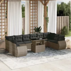   11 részes szürke polyrattan kerti ülőgarnitúra párnákkal