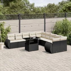   11 részes fekete polyrattan kerti ülőgarnitúra párnákkal