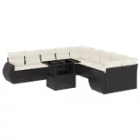 11 részes fekete polyrattan kerti ülőgarnitúra párnákkal