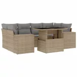 7 részes bézs polyrattan kerti ülőgarnitúra párnákkal