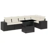 7 részes fekete polyrattan kerti ülőgarnitúra párnával