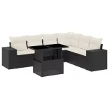 7 részes fekete polyrattan kerti ülőgarnitúra párnával
