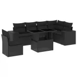 7 részes fekete polyrattan kerti ülőgarnitúra párnával