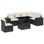 7 részes fekete polyrattan kerti ülőgarnitúra párnával