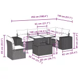 7 részes fekete polyrattan kerti ülőgarnitúra párnával