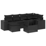 7 részes fekete polyrattan kerti ülőgarnitúra párnával