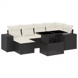 7 részes fekete polyrattan kerti ülőgarnitúra párnával