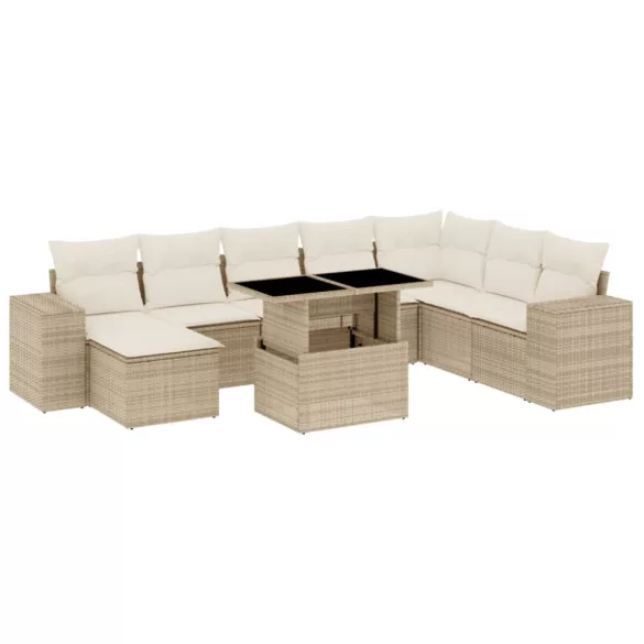9 részes bézs polyrattan kerti ülőgarnitúra párnákkal