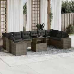   11 részes szürke polyrattan kerti ülőgarnitúra párnákkal