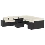 11 részes fekete polyrattan kerti ülőgarnitúra párnákkal