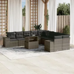   11 részes szürke polyrattan kerti ülőgarnitúra párnákkal