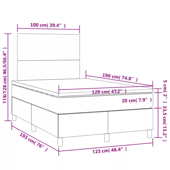 sötétszürke szövet rugós ágy matraccal 120 x 190 cm