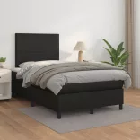 fekete műbőr rugós ágy matraccal 120x190 cm