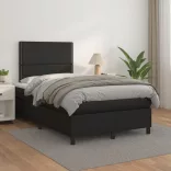 fekete műbőr rugós ágy matraccal 120x190 cm