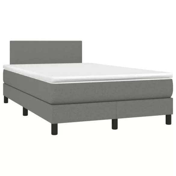 sötétszürke szövet rugós és LED-es ágy matraccal 120x190 cm