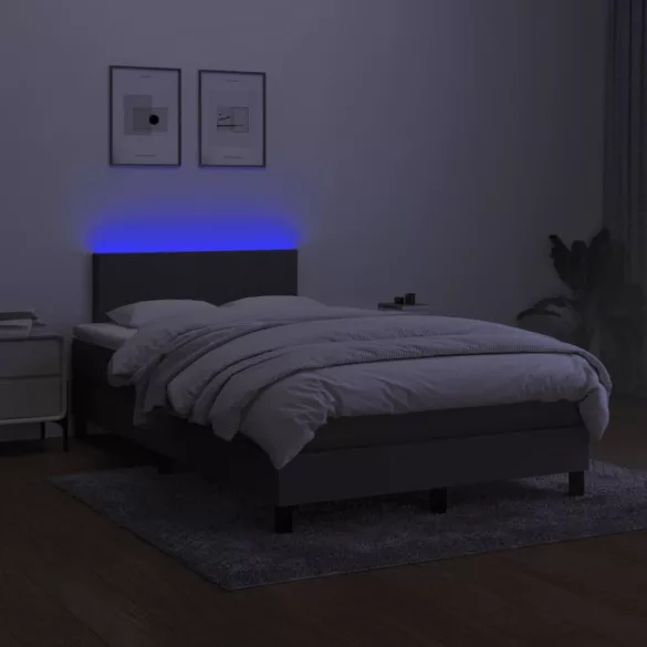 sötétszürke szövet rugós és LED-es ágy matraccal 120x190 cm