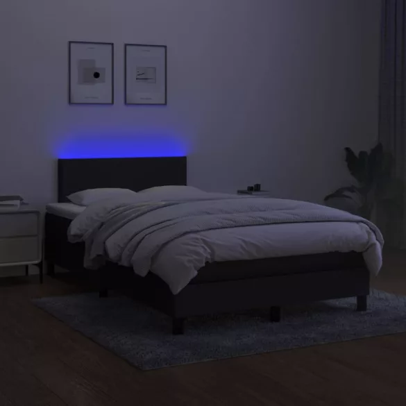 fekete szövet rugós és LED-es ágy matraccal 120x190 cm