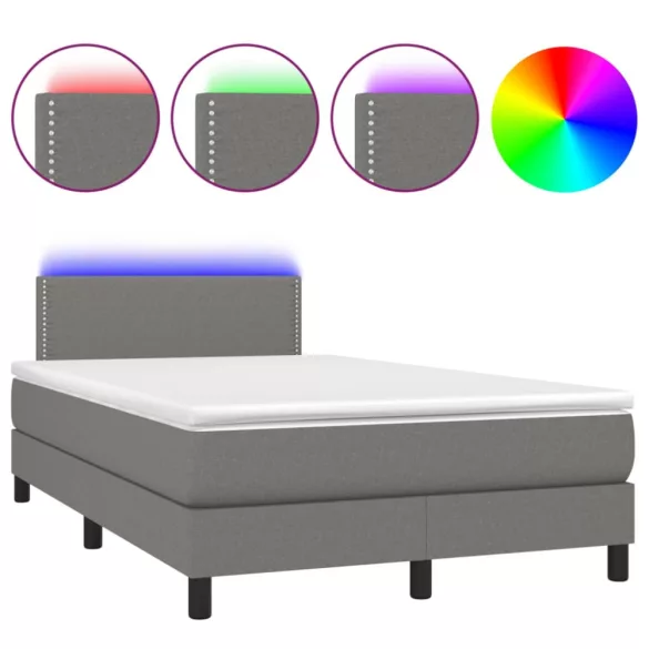 sötétszürke szövet rugós és LED-es ágy matraccal 120x190 cm
