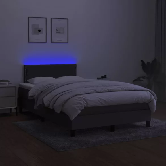 sötétszürke szövet rugós és LED-es ágy matraccal 120x190 cm