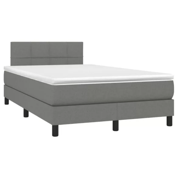 sötétszürke szövet rugós és LED-es ágy matraccal 120x190 cm