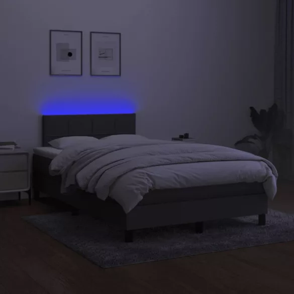 sötétszürke szövet rugós és LED-es ágy matraccal 120x190 cm