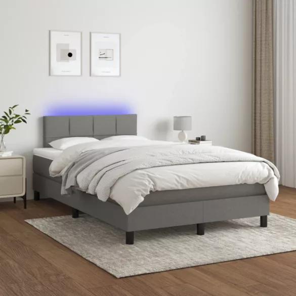 sötétszürke szövet rugós és LED-es ágy matraccal 120x190 cm