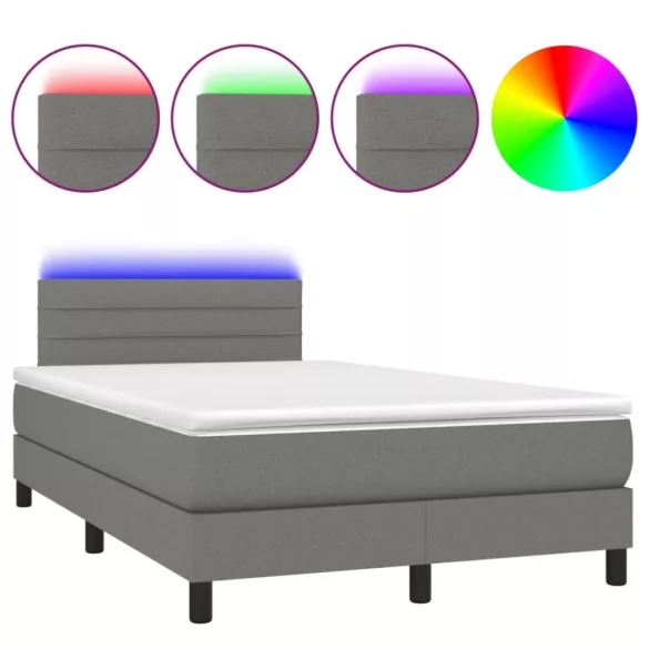 sötétszürke szövet rugós és LED-es ágy matraccal 120x190 cm