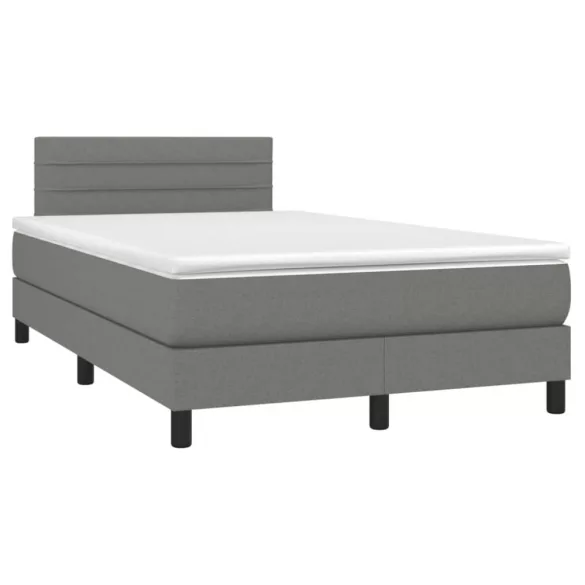 sötétszürke szövet rugós és LED-es ágy matraccal 120x190 cm