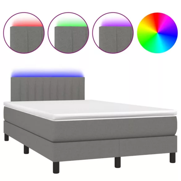 sötétszürke szövet rugós és LED-es ágy matraccal 120x190 cm
